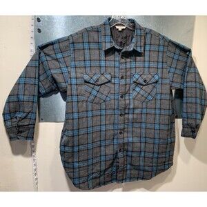 Oddy Quilt Lined 4 Pocket Heavy Flannel Plaid Shirt/Jacket Mens Large Blue/Gray